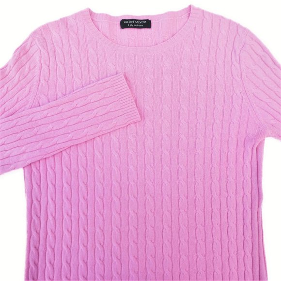Cashmere Valerie Stevens 2ply 3D Cable Knit Light Pink Crewneck M - Picture 5 of 6